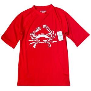 Crewcuts Rash Guard Swim Shirt Boys XL Red White Crab Graphic Short Sleeve NWT